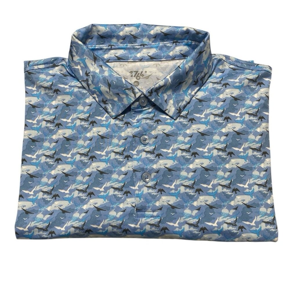 1764 Golf Polo Shirt Men Size XL Bird Design Blue Short Sleeve